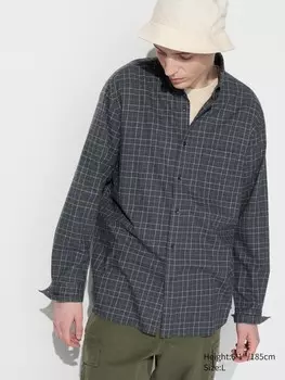 Фланелевая рубашка воротник на пуговицах, клетчатая Uniqlo, серый