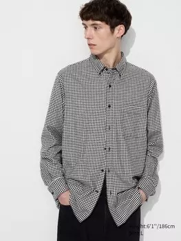 Фланелевая рубашка воротник на пуговицах, клетчатая Uniqlo, черный