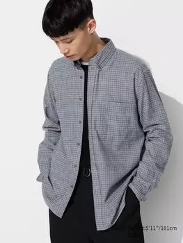 Фланелевая рубашка воротник на пуговицах, клетчатая Uniqlo, серый