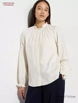Фланелевая рубашка жабо Uniqlo, белый