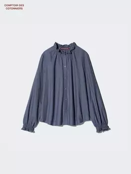 Фланелевая рубашка жабо Uniqlo, серый