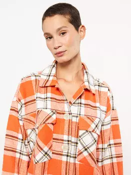 Фланелевая женская куртка-рубашка большого размера в клетку с длинными рукавами LCW Casual, оранжевый плед