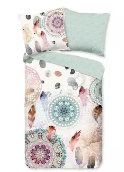 Фланелевое постельное белье Dream Castle Comfort - Namee - Мандалы и перья, пастельные тона 135 x 200 см, пастельные мандалы и перья Traumschloss