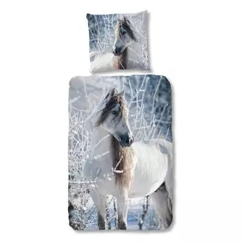 Фланелевое постельное белье Dream Sleep White Horse белое 135х200 см + 80х80 см Traumschlaf