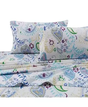 Фланелевой комплект Paisley Garden 170 GSM с очень глубоким карманом и фланелевым принтом Cal King Tribeca Living, мультиколор