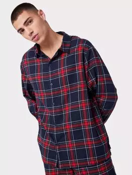 Фланелевой пижамный топ в клетку с принтом Chelsea Peers, красный/темно-синий