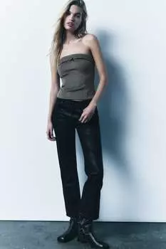 Фланелевой топ без бретелек с бантом ZARA, серый
