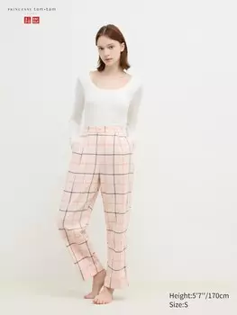 Фланелевые брюки клетчатые Uniqlo, бежевый
