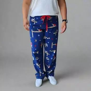 Фланелевые брюки с принтом «Собака» синего цвета PJ Salvage