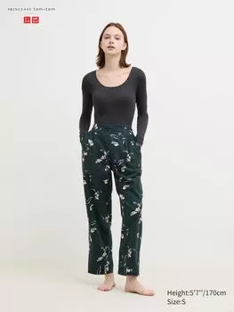 Фланелевые брюки в цветочек Uniqlo, цвет 58 зеленый