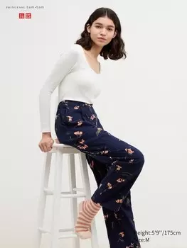 Фланелевые брюки в цветочек Uniqlo, синий
