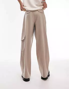 Фланелевые брюки в практичном стиле Topshop Tailored бежевого мелового цвета