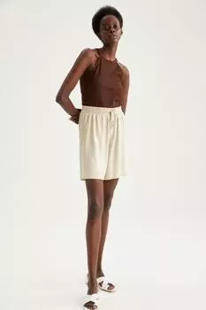 Фланелевые шорты из вискозы с карманами DeFacto, бежевый