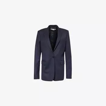 Фланелевый блейзер свободного покроя из шерсти и фланели Stella Mccartney, синий