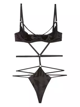Fleur Du Mal боди Strappy Bondage с чашечками на косточках, черный