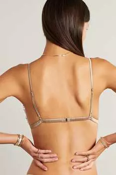 FLEUR DU MAL Бюстгальтер с треугольными чашечками и мягкими чашечками из сатинового смесового шелка с кружевной отделкой Cherie Leavers, бежевый