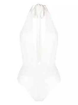 Fleur Du Mal кружевное боди Charlotte с вырезом халтер, белый