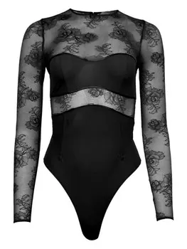 Fleur Du Mal кружевное боди с длинными рукавами, черный