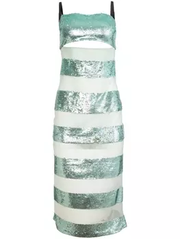 Fleur Du Mal полосатое платье с пайетками, зеленый