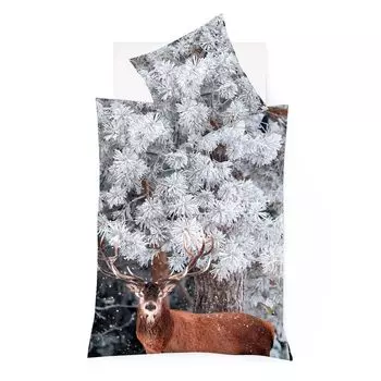 Fleuresse тонкое фланелевое постельное белье Aspen deer silver 135x200 см + 80x80 см