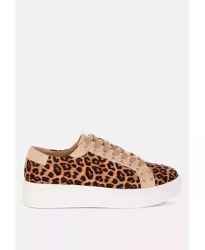Flippin Studded Leopard Print Chunky Sneakers – массивные кеды с шипами и леопардовым принтом Rag & Co, коричневый/бежевый