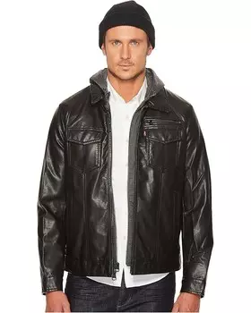 Флис Levi's Faux Leather Trucker with Jersey Hood and Fleece Lining, черный