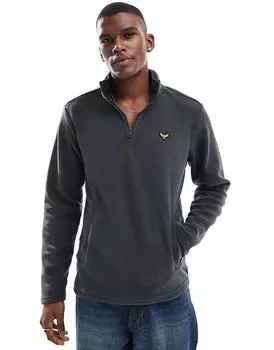 Флис с застежкой-молнией 1/4 цвета древесного угля Threadbare