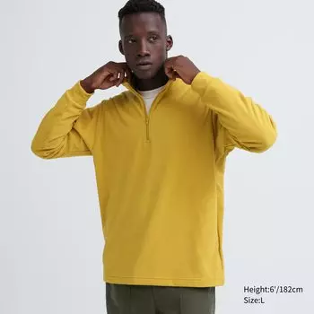 Флисовая эластичная футболка с длинными рукавами и полумолнией Uniqlo, желтый