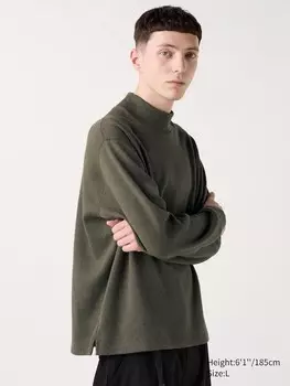 Флисовая эластичная футболка с имитацией горловины длинный рукав Uniqlo, зеленый