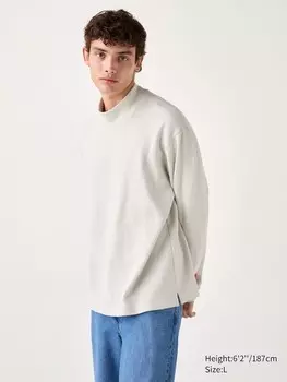 Флисовая эластичная футболка с имитацией горловины длинный рукав Uniqlo, белый