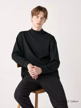 Флисовая эластичная футболка с имитацией горловины длинный рукав Uniqlo, черный