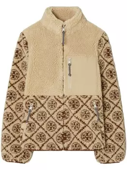 Флисовая дубленка Tory Burch T Monogram, серый