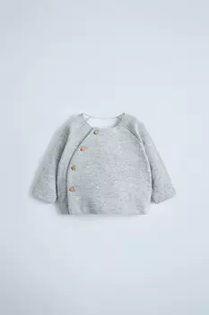 Флисовая футболка на пуговицах ZARA, серый мергель