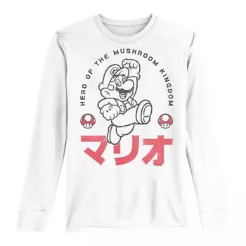 Флисовая футболка с длинными рукавами и графическим рисунком Nintendo Super Mario Mushroom Kingdom Hero Kanji для мальчиков 8–20 лет Licensed Character