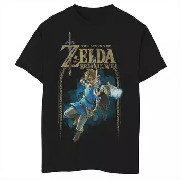Флисовая футболка с графическим рисунком и логотипом Nintendo Zelda Breath Of The Wild Link для мальчиков 8–20 лет Licensed Character, черный