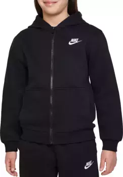 Флисовая худи с молнией во всю длину Nike All Kids Fit Sportswear Club, черный/белый