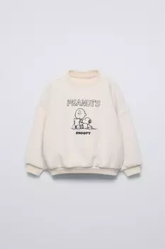 Флисовая кофта с вышитым снуппи арахисом ZARA, экрю