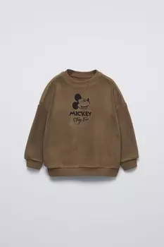 Флисовая кофта с вышивкой микки мауса disney ZARA, коричневый