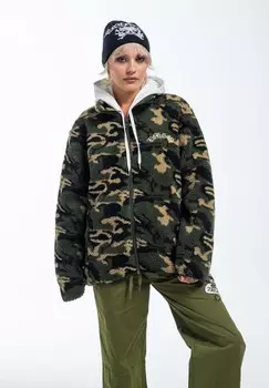 Флисовая куртка DRAGON ROSE CAMO ZIP THRU BORG Ed Hardy, зеленый