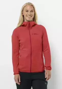 Флисовая куртка Jack Wolfskin с капюшоном "KOLBENBERG HOODED FZ W", с капюшоном, красный