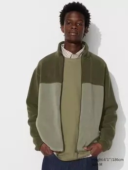 Флисовая куртка на молнии цветной блок Uniqlo, зеленый