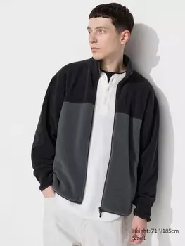 Флисовая куртка на молнии цветной блок Uniqlo, серый