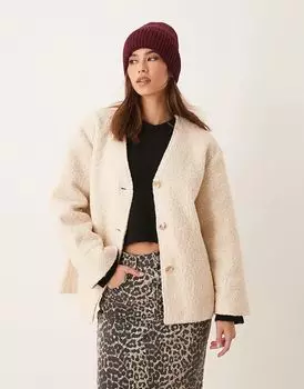 Флисовая куртка на пуговицах кремового цвета Vila