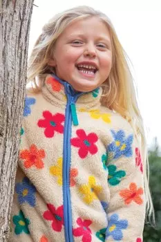 Флисовая куртка с цветочным принтом на молнии Frugi, оранжевый