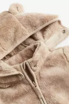 Флисовая куртка с капюшоном teddy H&M, бежевый
