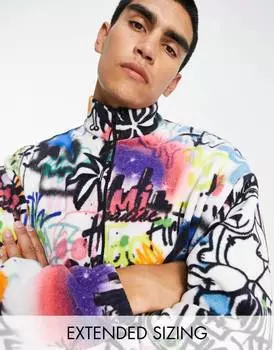 Флисовая куртка свободного кроя ASOS DESIGN с принтом граффити по всей поверхности