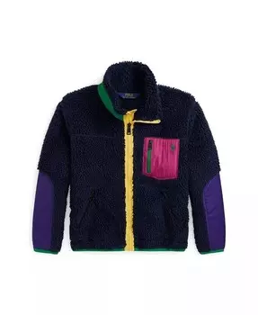 Флисовая куртка Тедди с цветными блоками для больших девочек Polo Ralph Lauren, синий