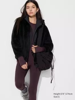 Флисовая меховая куртка на молнии UNIQLO, черный