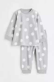 Флисовая пижама H&M, светло-серый/горошек