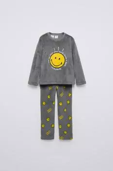 флисовая пижама smileyworld ZARA, антрацитово-серый